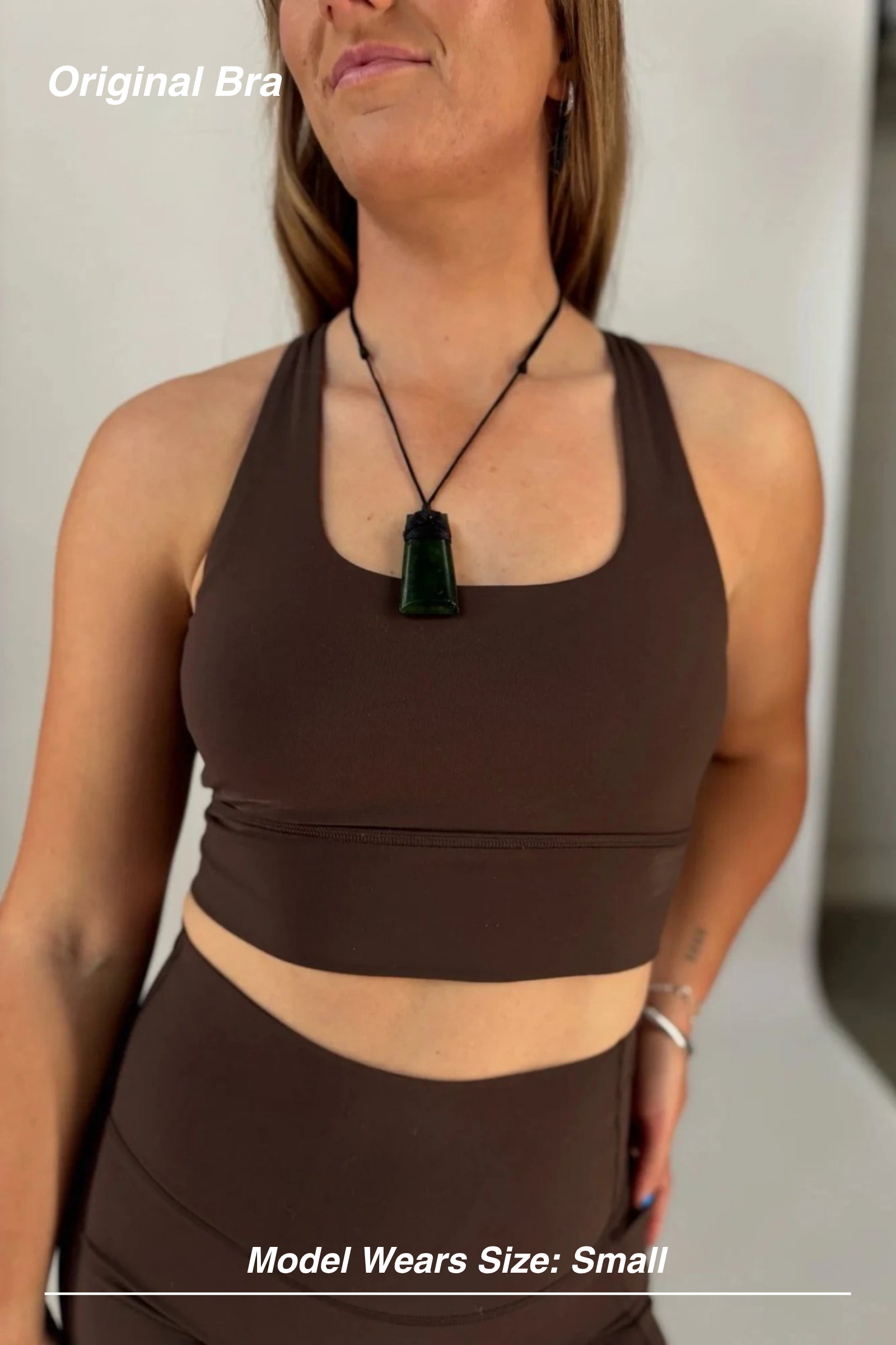 Mint Activewear Original Bra in chocolate brown, front view with a scoop neckline and smooth supportive band.