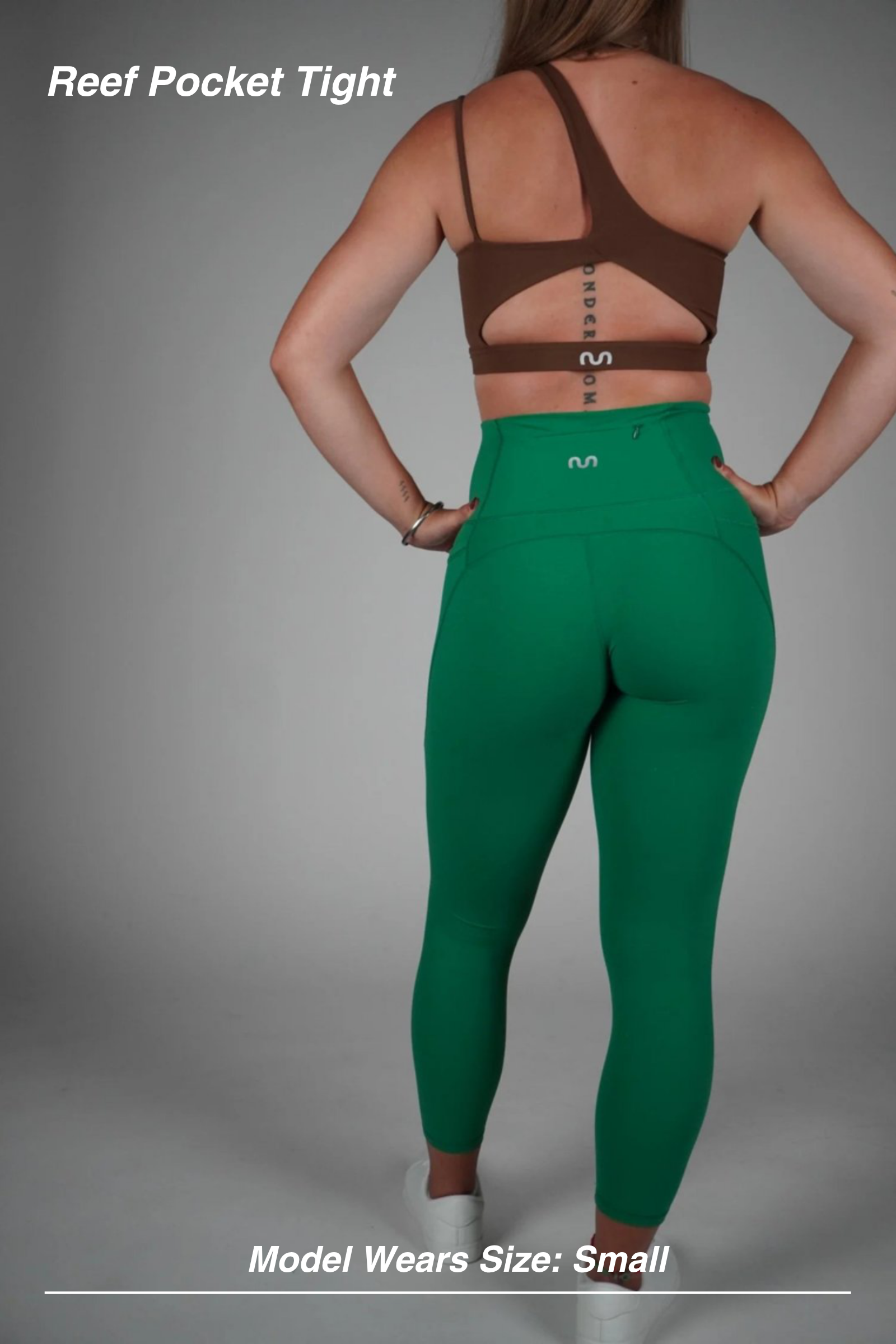 Mint Activewear Reef Pocket Tight in green, full back view showing the high waistband and back zip pocket.